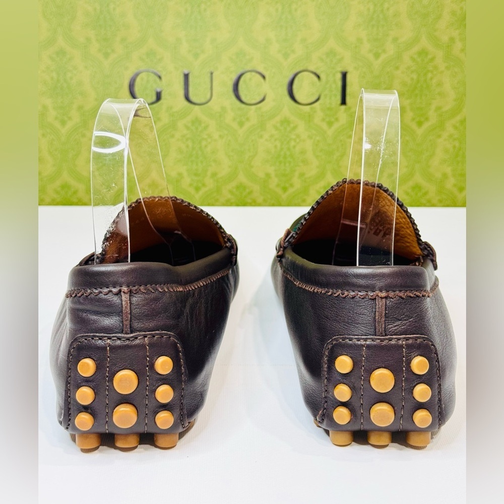 Men’s Gucci Web Accent Leather Drivers Moccasin Dark Brown Size 8.5 New no Box! - Picture 11 of 16